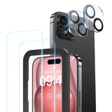 NIMASO iPhone 15/15 Pro Max用 ガラスフィルム (2枚) + カメラフィルム (2枚) ガイド枠付き