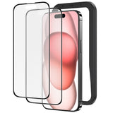 NIMASO iPhone 15/Plus/Pro/Pro Max用 アンチグレア ガラスフィルム 全面保護 黒縁あり ガイド枠付き 2枚セット