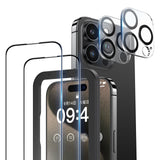 NIMASO iPhone 15/Plus/Pro用 ガラスフィルム (2枚) + カメラフィルム (2枚) ガイド枠付き