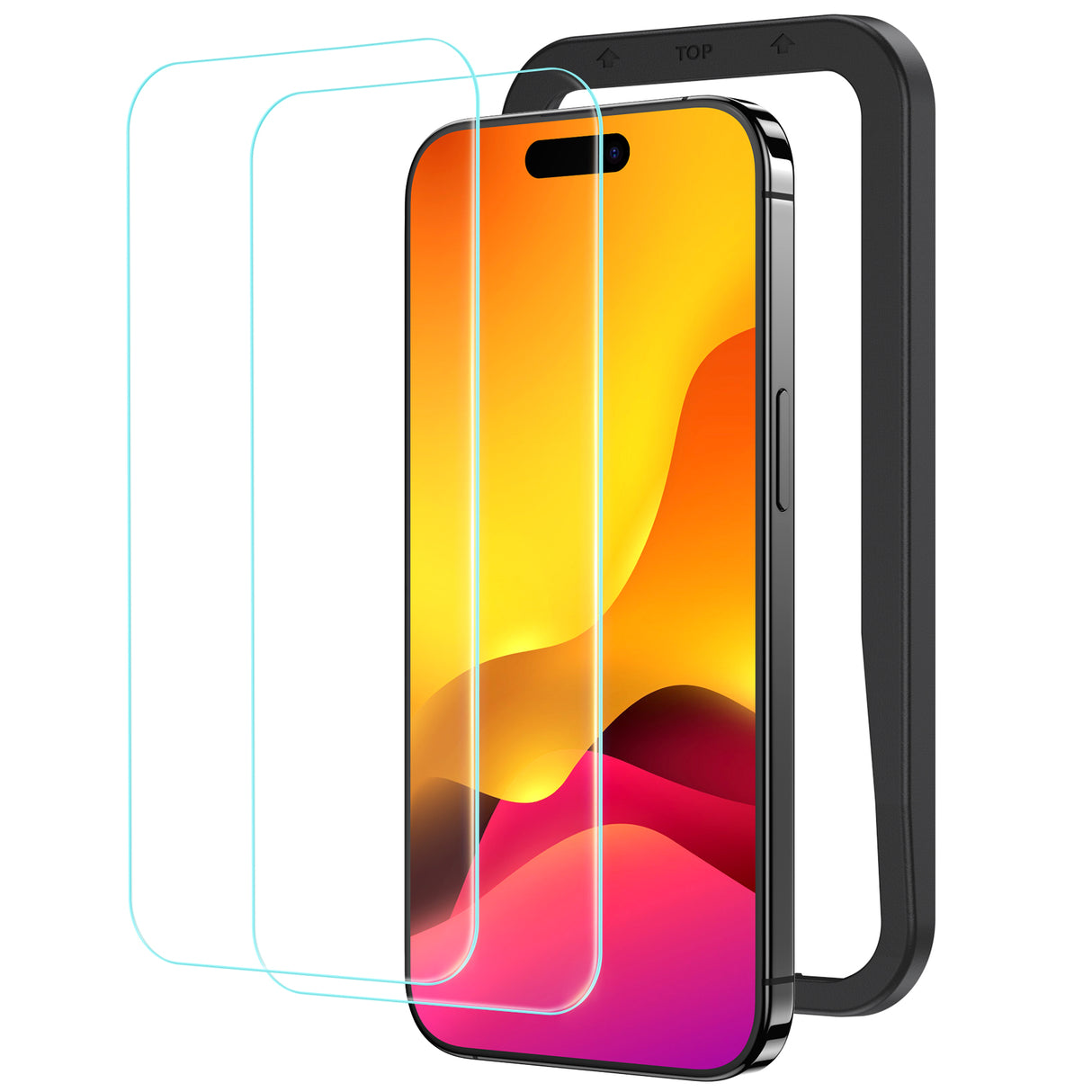 NIMASO ガラスフィルム iPhone 15/Plus/Pro/Pro Max用 光沢仕様 ガラスフィルム ガイド枠付き 【2枚】