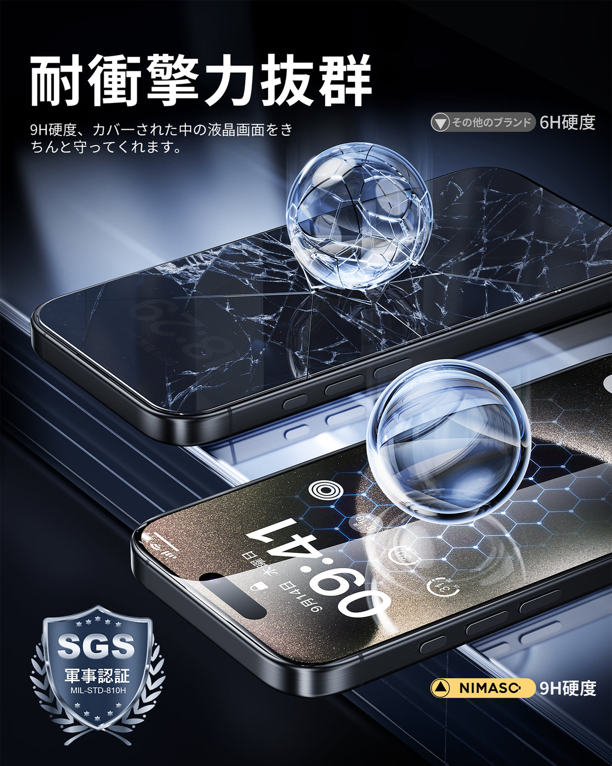 NIMASO iPhone 15 Pro ガラスフィルム 黒縁あり 全面保護 自動除塵超簡単【2枚】