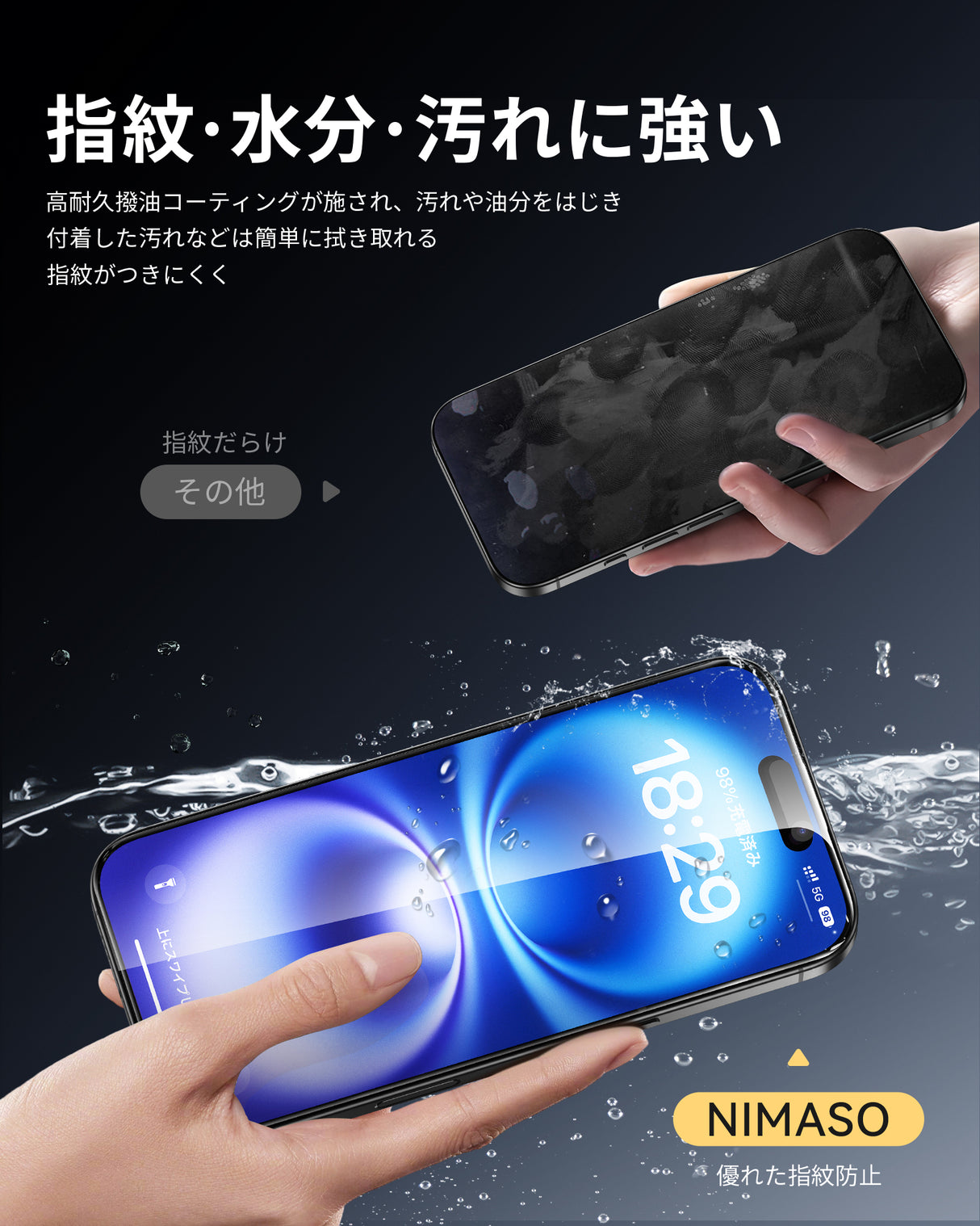 NIMASO  iPhone 16/Plus用 28°覗き見防止 ガラスフィルム ガイド枠付き【2枚】