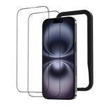 NIMASO iPhone 16/Plus/Pro/Pro Max用 全面保護 黒縁あり 強化ガラスフィルム ガイド枠付き【2枚】