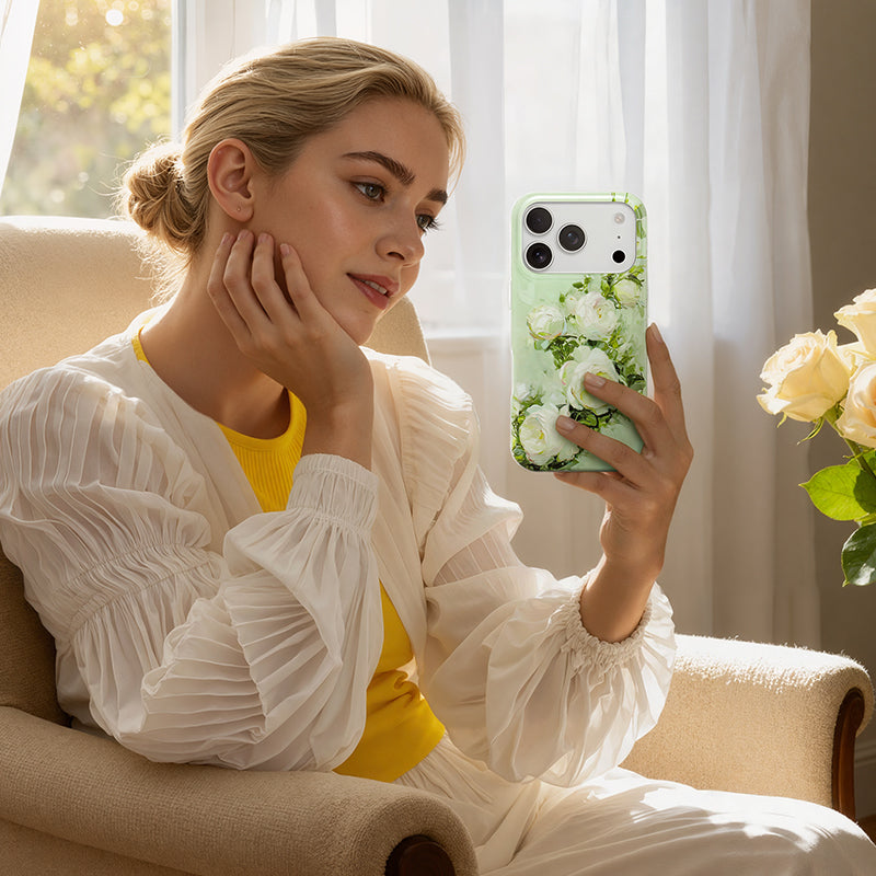 NIMASO iPhone 17/Pro/Pro Max/Air用 ケース MagSafe対応 可愛い おしゃれ 耐衝撃 ストラップホール付き ワイヤレス充電対応 スマホケース （フローラルシリーズ）バラ