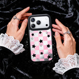 NIMASO iPhone 17/Pro/Pro Max用 ケース MagSafe対応 可愛い ミラー おしゃれ 耐衝撃 ワイヤレス充電対応（ファンシーシリーズ）チェッカー柄 ピンク