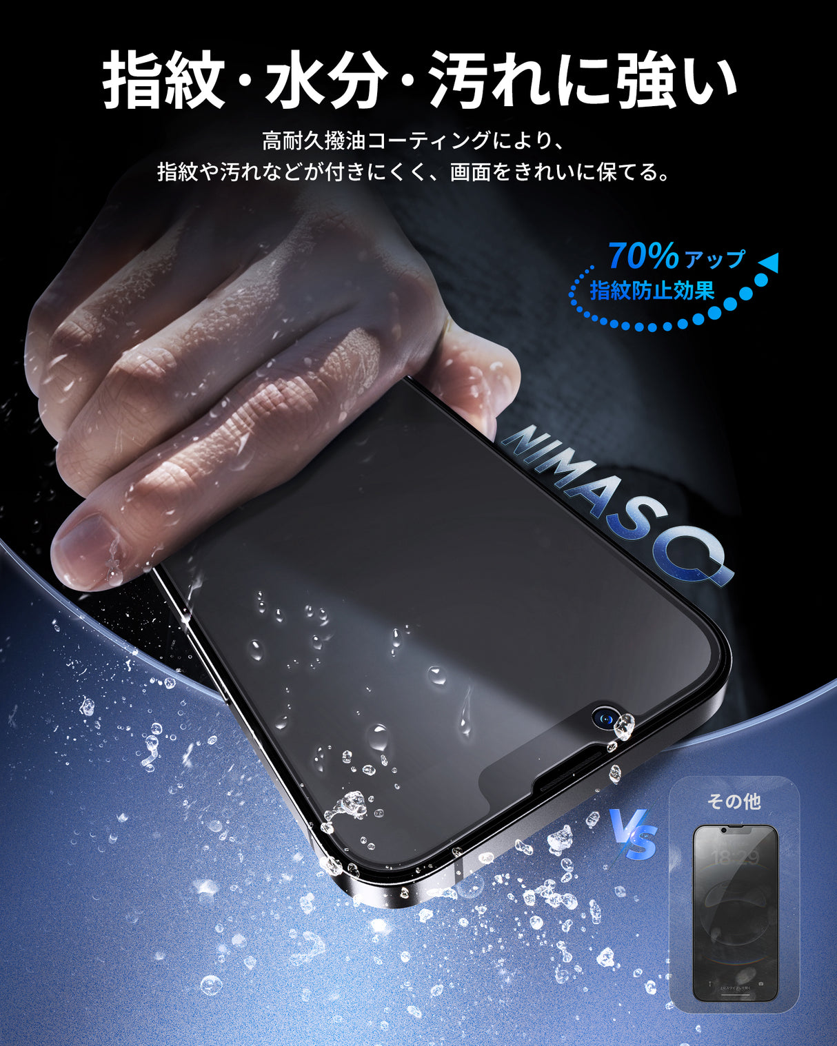 NIMASO iPhone 16e/14/13 Pro/13 2in1 アンチグレア+覗き見防止 強化ガラスフィルム 「バリ楽Box」ガイド枠付き【1枚】