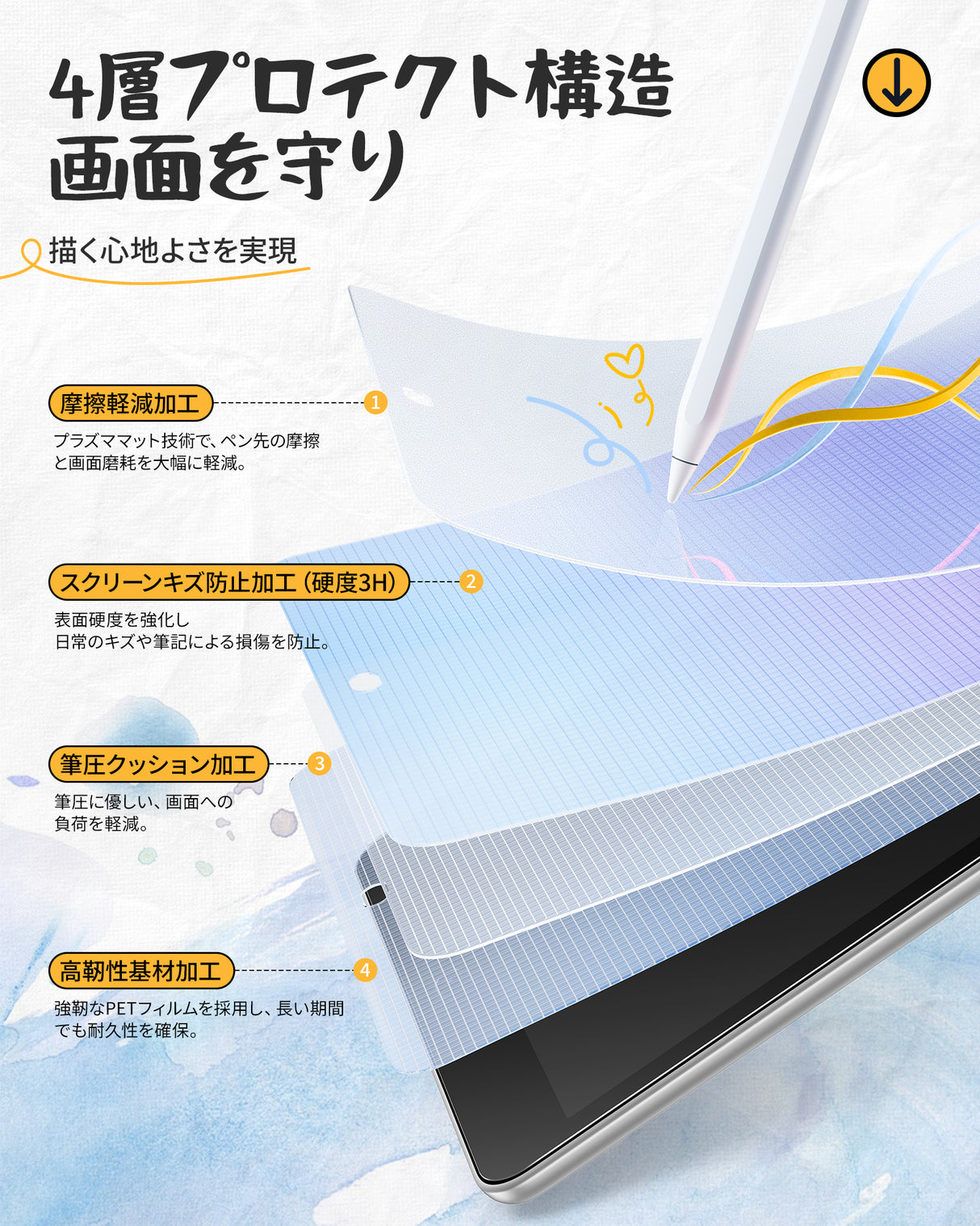 NIMASO ペーパーライクフィルム iPad 10.2用 iPad 9世代/8世代/7世代 アンチグレア 反射低減 指紋防止 紙のような描き心地 位置決めガイド付き