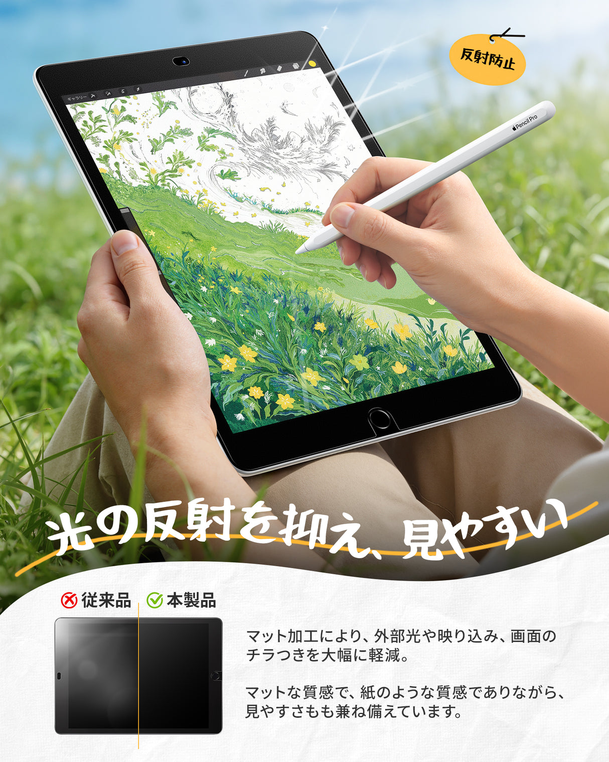 NIMASO ペーパーライクフィルム iPad 10.2用 iPad 9世代/8世代/7世代 アンチグレア 反射低減 指紋防止 紙のような描き心地 位置決めガイド付き