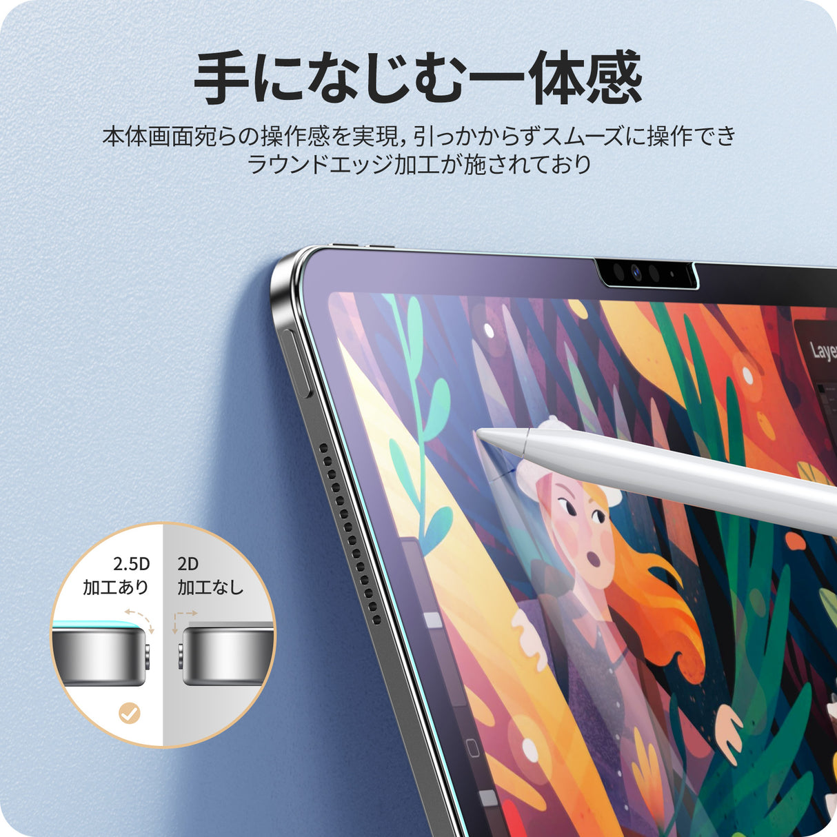 NIMASO ブルーライトカット ガラスフィルム iPad Air M3 第7世代 2025/iPad Air M2 第6世代 2024 11 インチ用 ガイド枠付き