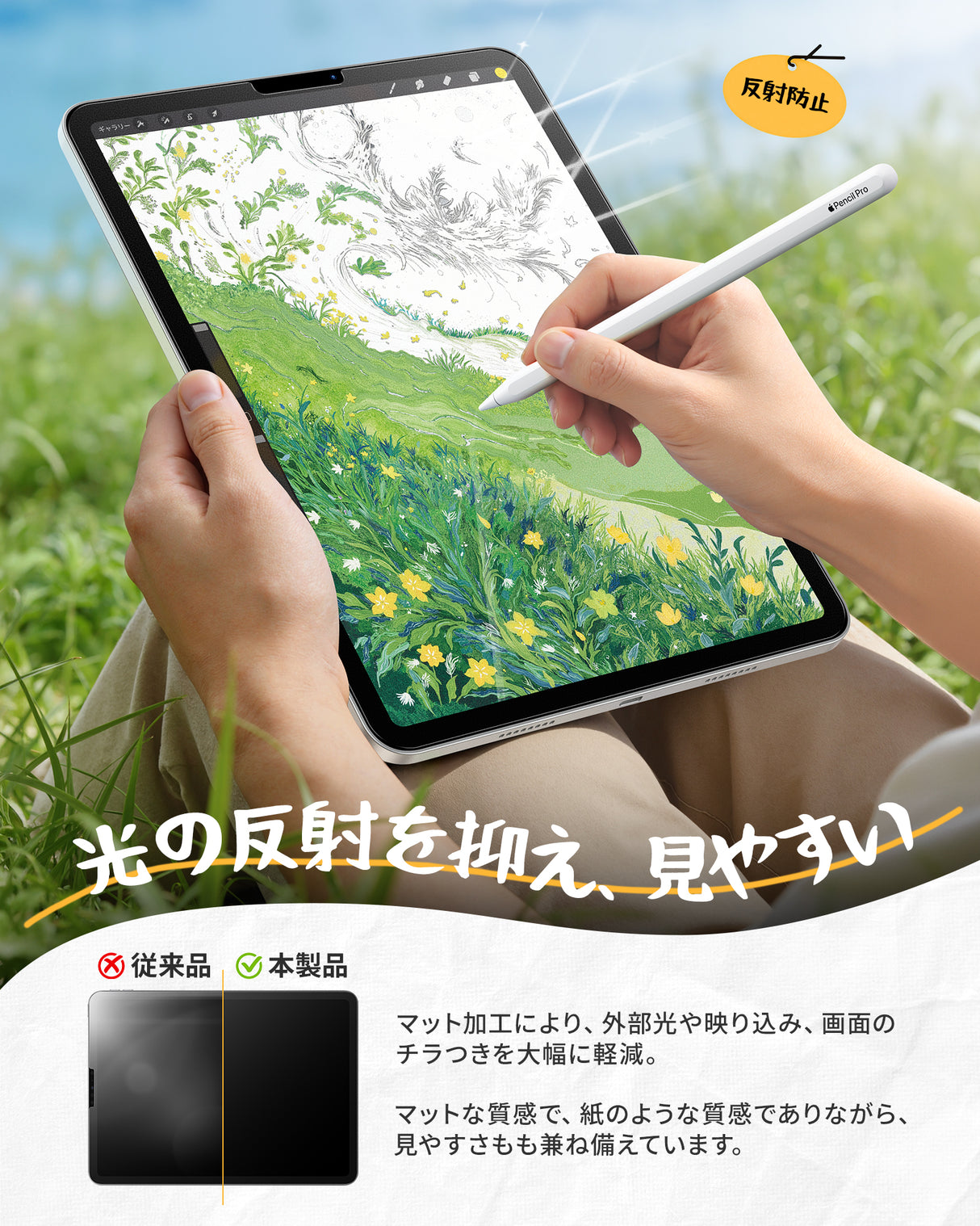 NIMASO ペーパーライクフィルム iPad Pro 12.9(第3/4/5/6世代)用 アンチグレア 反射低減 指紋防止 紙のような描き心地 位置決めガイド付き
