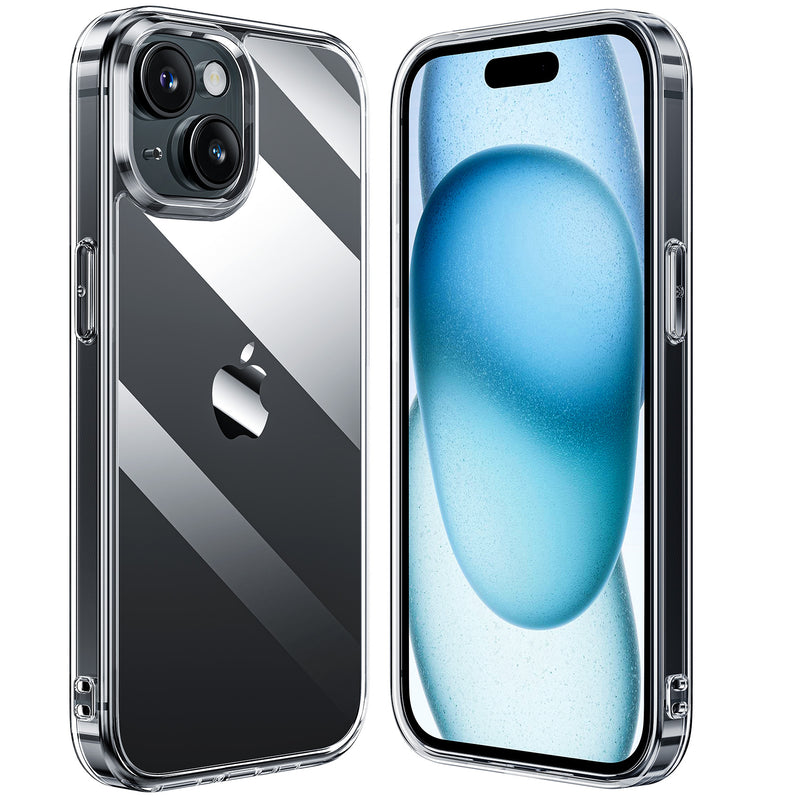 NIMASO iPhone 15 / 15 Pro ケース 背面強化ガラス クリア ワイヤレス充電対応 TPU