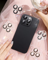 NIMASO カメラフィルム iPhone 15/Plus/Pro/Pro Max 対応 アクリル＋キラキラ 全面保護 黒縁取り 9H強化ガラス 耐衝撃 1枚セット