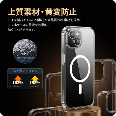 iPhone 15 Pro/Pro Max MagSafe対応 スマホケース 黄変防止レベルは4.5級