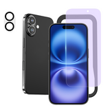 NIMASO iPhone 16用 ブルーライトカット 強化ガラスフィルム(1枚)+カメラフィルム(1枚) ガイド枠付き 硬度9H