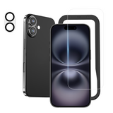 NIMASO iPhone 16/Pro Max/Plus用 強化ガラスフィルム+カメラフィルム(1/2枚セット) ガイド枠付き 硬度9H