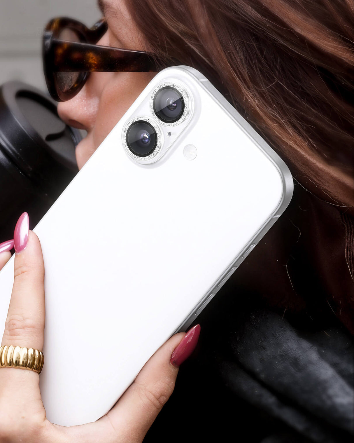 NIMASO カメラフィルム iPhone 16/Plus/Pro/Pro Max 対応 アクリル＋キラキラ 全面保護 黒縁取り 9H強化ガラス 耐衝撃 1枚セット