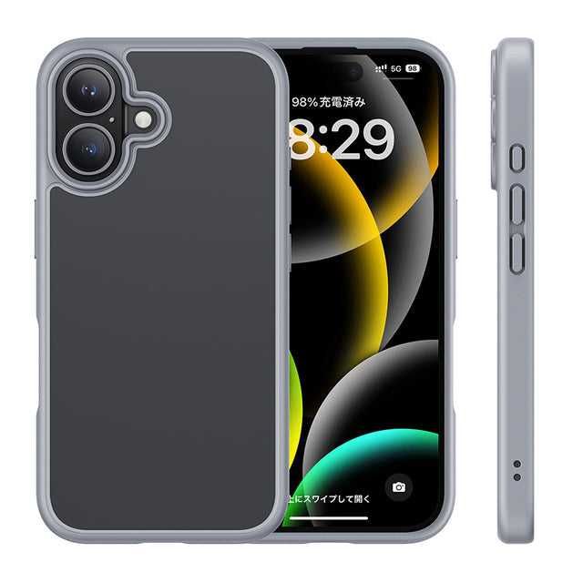 iPhone 16用ケース マット仕上げ グレー
