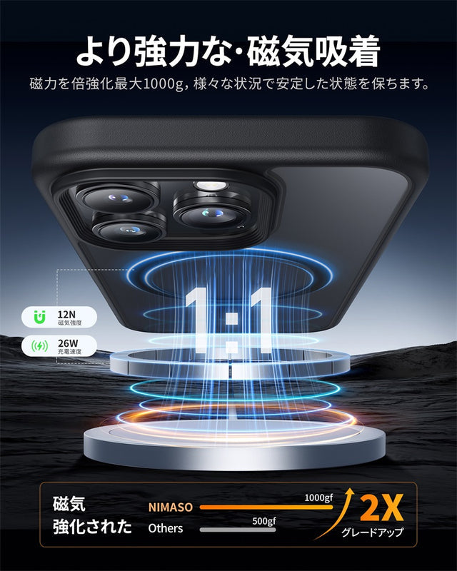 iPhone 16/Plus/Pro/Pro Max用ケース MagSafe対応 マット仕上げ　強力な磁力吸着・高速充電体験