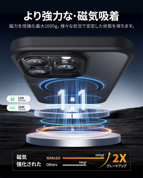 iPhone 16/Plus/Pro/Pro Max用ケース MagSafe対応 マット仕上げ　強力な磁力吸着・高速充電体験