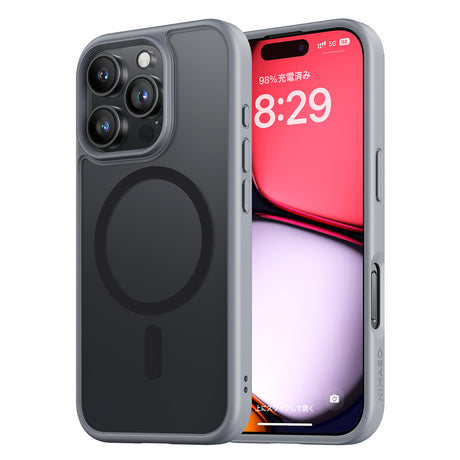  iPhone 16Pro用ケース MagSafe対応 マット仕上げ スマホケース（黒羽シリーズ）グレー