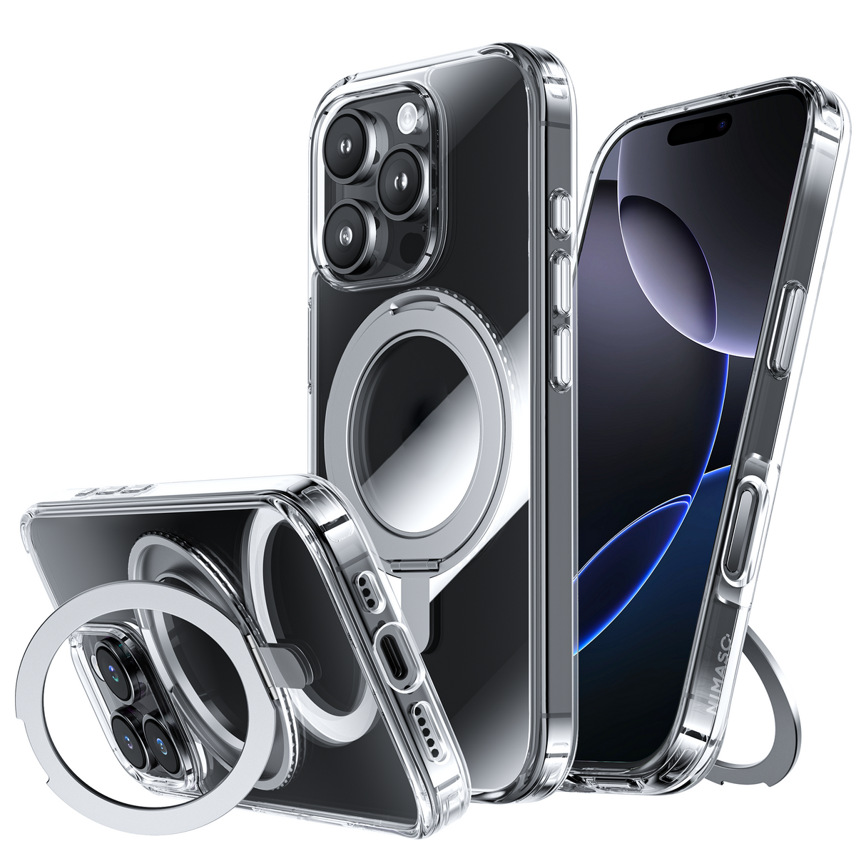 NIMASO  iPhone 16/Pro/Pro Max用ケース MagSafe対応 360°回転スタンドケース（氷星シリーズ）