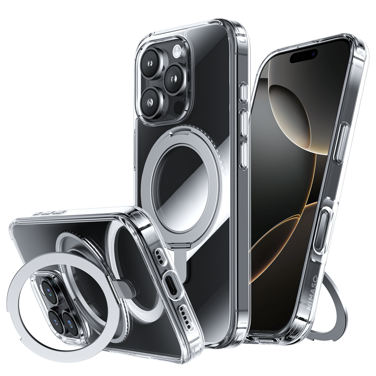NIMASO  iPhone 16/Pro/Pro Max用ケース MagSafe対応 360°回転スタンドケース（氷星シリーズ）