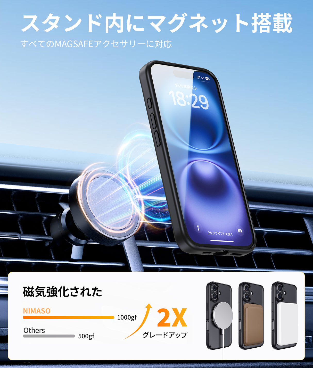 iPhone 16/Plus/Pro/Pro Max用ケース 360°回転スタンドケース　マグネット搭載