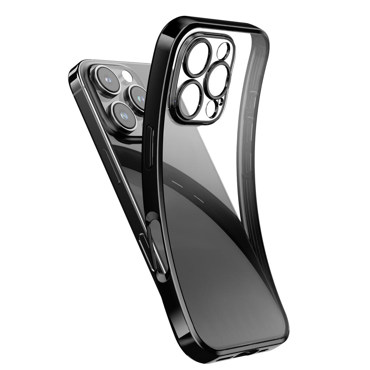 iPhone 16Pro/Pro Max用ケース クリア TPU スマホケース 耐衝撃 黄ばみにくい（清水シリーズ）ブラック