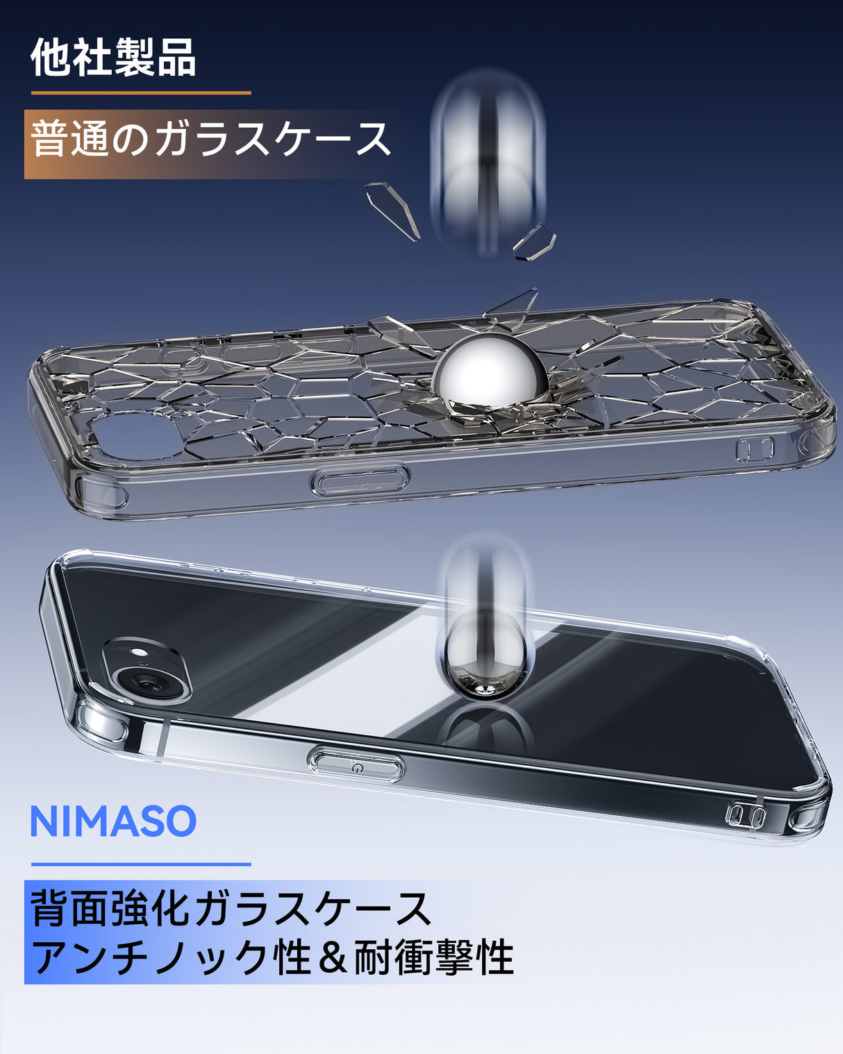 iPhone 16e クリアケース 背面ガラス　耐衝撃