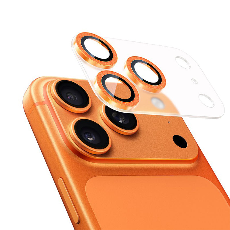 NIMASO カメラフィルム iPhone 17/Pro/Pro Max 対応 アクリル＋キラキラ 全面保護 黒縁取り 9H強化ガラス 耐衝撃 1枚セット
