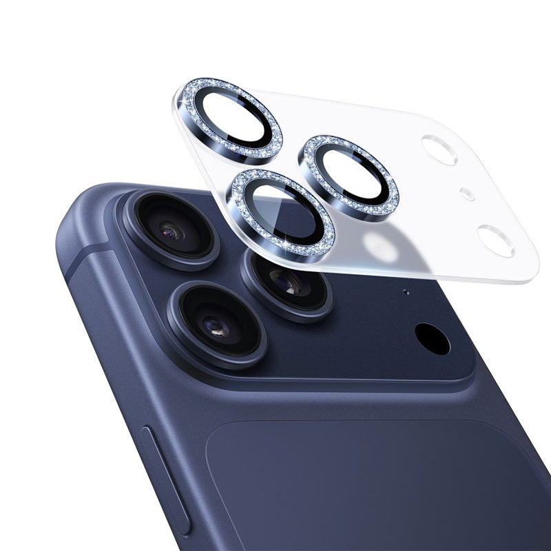 NIMASO カメラフィルム iPhone 17/Pro/Pro Max 対応 アクリル＋キラキラ 全面保護 黒縁取り 9H強化ガラス 耐衝撃 1枚セット