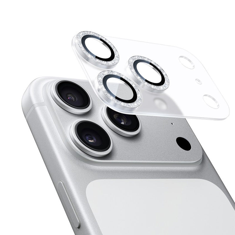 NIMASO カメラフィルム iPhone 17/Pro/Pro Max 対応 アクリル＋キラキラ 全面保護 黒縁取り 9H強化ガラス 耐衝撃 1枚セット