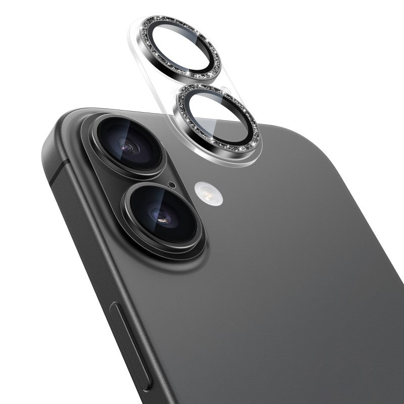 NIMASO カメラフィルム iPhone 17/Pro/Pro Max 対応 アクリル＋キラキラ 全面保護 黒縁取り 9H強化ガラス 耐衝撃 1枚セット