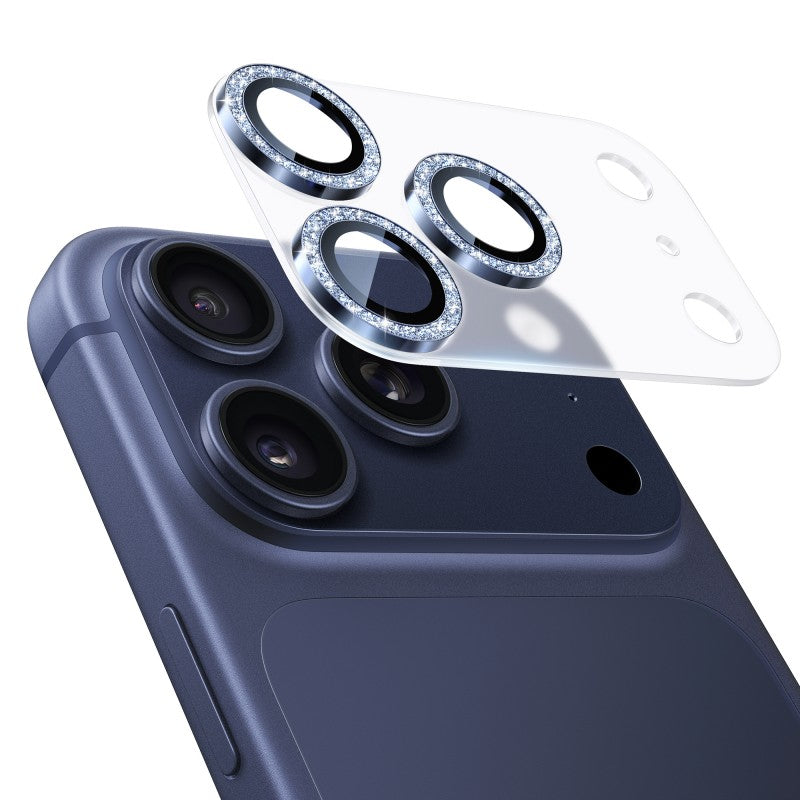 NIMASO カメラフィルム iPhone 17/Pro/Pro Max 対応 アクリル＋キラキラ 全面保護 黒縁取り 9H強化ガラス 耐衝撃 1枚セット