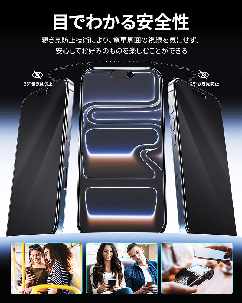 NIMASO  iPhone 17/Pro/Pro Max/Air用 2in1 アンチグレア+覗き見防止 強化ガラスフィルム 耐衝撃 ガイド枠付き 【1枚】