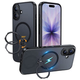 NIMASO iPhone 17/Pro/Pro Max/Air用 360°回転スタンドケース MagSafe対応 半透明 耐衝撃 スマホケース（黒羽シリーズ）