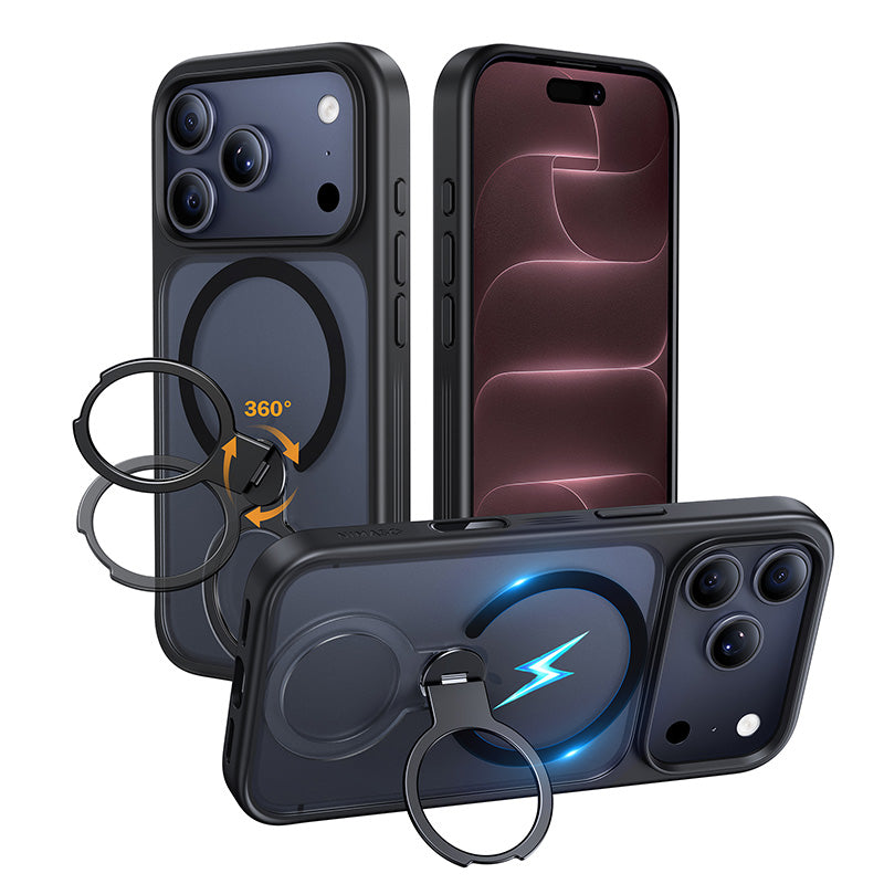NIMASO 360° Rotating Stand Case for iPhone 17/Pro/Pro Max/Air, MagSafe Compatible, Semi-Transparent, Shockproof Smartphone Case (Kuroba Series) 