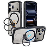 NIMASO iPhone 17/Pro/Pro Max/Air用 360°回転スタンドケース MagSafe対応 半透明 耐衝撃 スマホケース（黒羽シリーズ）