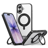 NIMASO iPhone 17/Pro/Pro Max/Air用 360°回転スタンドケース MagSafe対応 マット 防指紋 耐衝撃 （黒羽シリーズ）