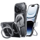 NIMASO 360° 旋转支架保护壳，适用于 iPhone 17/Pro/Pro Max/Air，透明，兼容 MagSafe，防震，防黄变（冰星系列） 