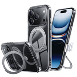 NIMASO 360° 旋转支架保护壳，适用于 iPhone 17/Pro/Pro Max/Air，透明，兼容 MagSafe，防震，防黄变（冰星系列） 