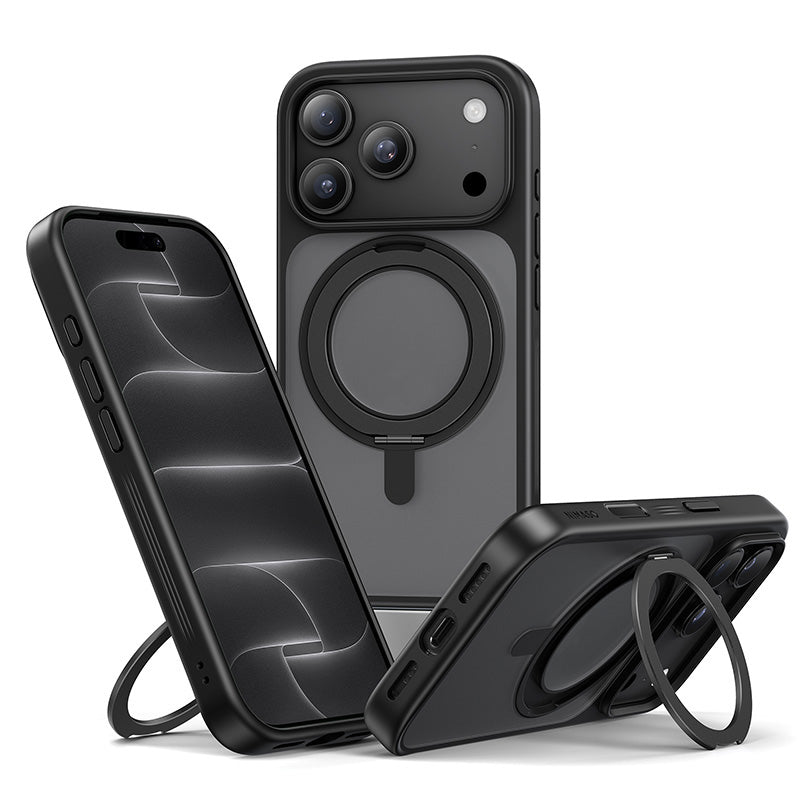 NIMASO 360° Rotating Stand Case for iPhone 17/Pro/Pro Max/Air, MagSafe Compatible, Matte, Anti-Fingerprint, and Shockproof (Kuroba Series) 