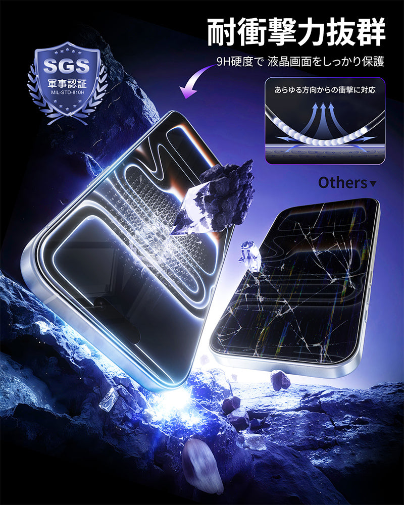 NIMASO iPhone 17/Pro/Pro Max/Air用  強化ガラスフィルム 耐衝撃 ガイド枠付き【2枚】
