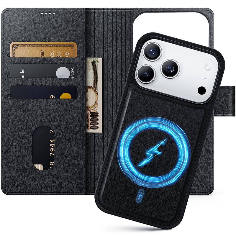 NIMASO iPhone 17/17 Pro用 ケース 手帳型 分離式 プレミアムPUレザー MagSafe対応 カード収納 スタンド機能 耐衝撃（雅革シリーズ）