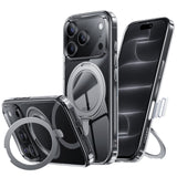 NIMASO 360° Rotating Stand Case for iPhone 17/Pro/Pro Max/Air, Clear, MagSafe Compatible, Shockproof, and Anti-Yellowing (Ice Star Series) 