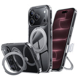 NIMASO 360° Rotating Stand Case for iPhone 17/Pro/Pro Max/Air, Clear, MagSafe Compatible, Shockproof, and Anti-Yellowing (Ice Star Series) 