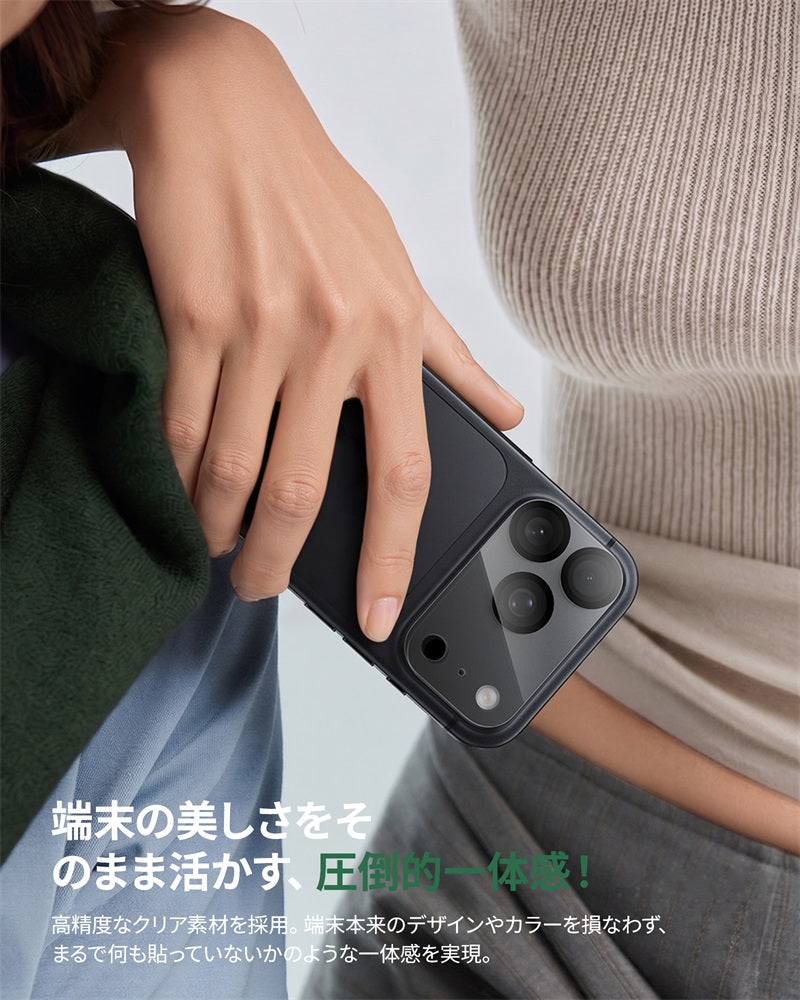 【2枚】一体型カメラフィルム クリア 高透過 レンズ保護 強化ガラス 傷防止 撮影そのまま 黒縁取り iPhone 17/18シリーズ用