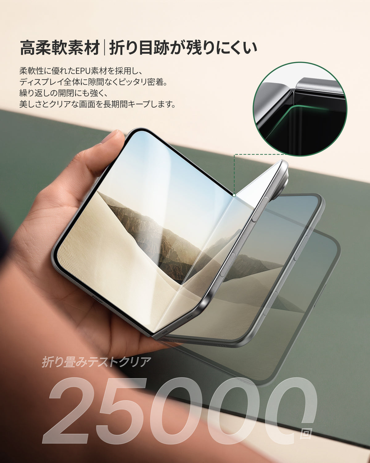 「バリ楽Roller」スライドローラー式  内側保護フィルム  iPhone Duo用 インナーディスプレイフィルム メイン画面 高感度タッチ 折り畳み干渉なし 指紋防止 自動除塵 貼り付け簡単 ガイド枠付き 2枚セット
