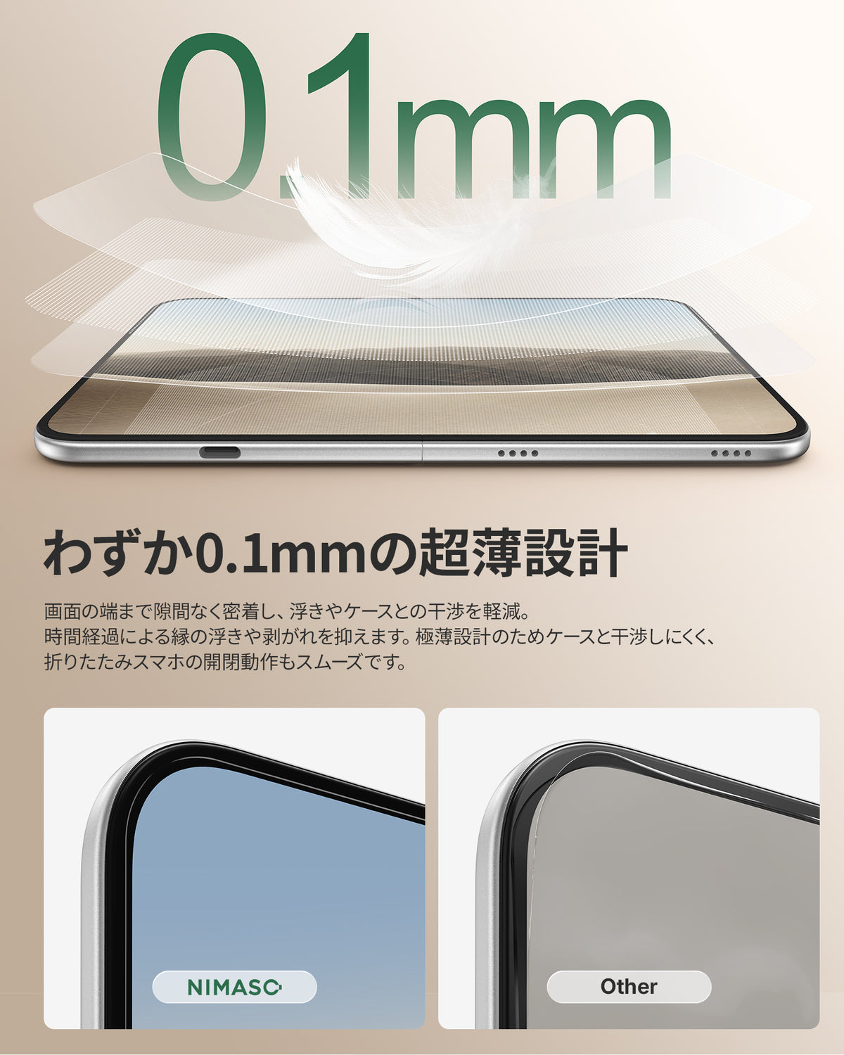 「バリ楽Roller」スライドローラー式  内側保護フィルム  iPhone Duo用 インナーディスプレイフィルム メイン画面 高感度タッチ 折り畳み干渉なし 指紋防止 自動除塵 貼り付け簡単 ガイド枠付き 2枚セット