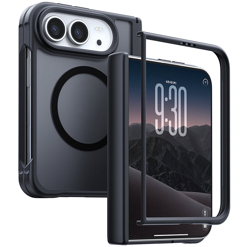 【予約販売】【黒羽シリーズ】半透明マットケース MagSafe対応 iPhone Duo用 指紋防止 耐衝撃 軽量薄型 セパレート構造